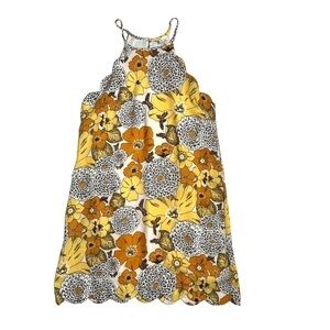 Entro Boutique Marigold Retro 60s Floral Inspired Sleeveless Scallop Shift Dress